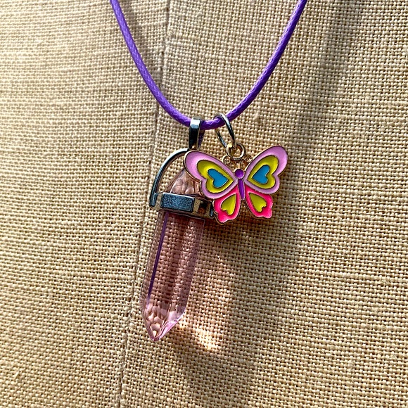 Hand Crafted Jewelry - Handmade Dagger Resin Crystal Amulet Necklace & Butterfly Charm